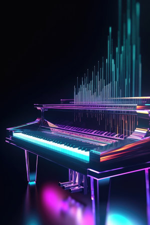 Abstract background musical piano. Minimal poster holographic reflective material, 3d rendering shapes. generative aiの素材