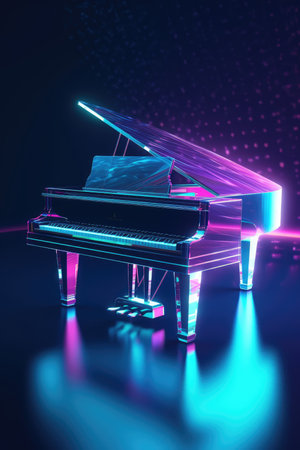 Abstract background musical piano. Minimal poster holographic reflective material, 3d rendering shapes. generative aiの素材