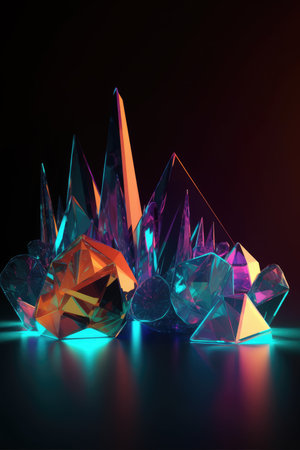 Abstract background. Minimal poster holographic reflective material, 3d rendering geometrical shapes. generative aiの素材
