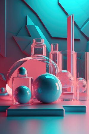 Abstract background. Minimal poster holographic reflective material, 3d rendering geometrical shapes. generative aiの素材