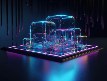 Abstract background. Minimal poster holographic reflective material, 3d rendering geometrical shapes. generative aiの素材
