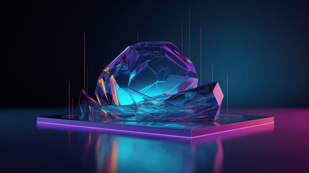 Abstract background. Minimal poster holographic reflective material, 3d rendering geometrical shapes. generative aiの素材