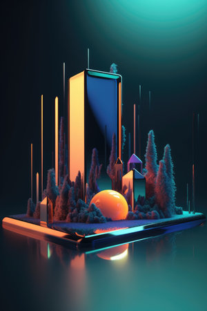 Abstract background. Minimal poster holographic reflective material, 3d rendering geometrical shapes. generative aiの素材