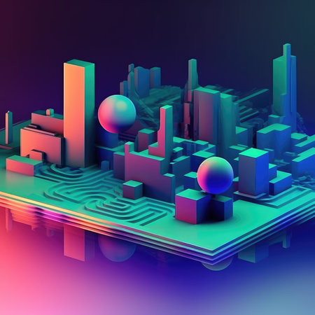 Abstract background. Minimal poster holographic reflective material, 3d rendering geometrical shapes. generative aiの素材