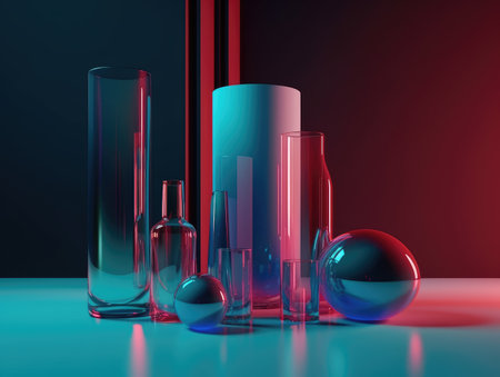 Abstract background. Minimal poster holographic reflective material, 3d rendering geometrical shapes. generative aiの素材
