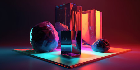 Abstract background. Minimal poster holographic reflective material, 3d rendering geometrical shapes. generative aiの素材