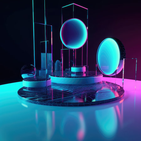 Abstract background. Minimal poster holographic reflective material, 3d rendering geometrical shapes. generative aiの素材