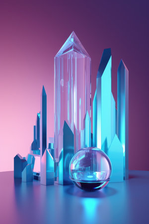 Abstract background. Minimal poster holographic reflective material, 3d rendering geometrical shapes. generative aiの素材