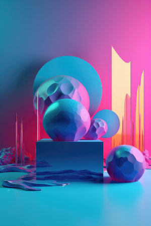 Abstract background. Minimal poster holographic reflective material, 3d rendering geometrical shapes. generative aiの素材