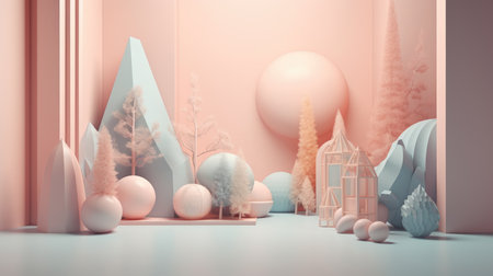 Abstract minimal background soft pastel color. scene and composition with 3d design elements. generative aiの素材