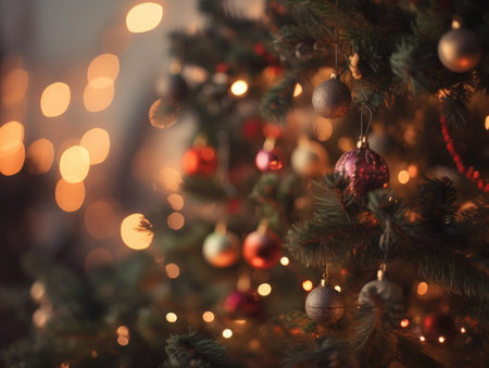Christmas background. Decorated Christmas tree on blurred background. generative. aiの素材