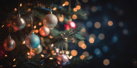 Christmas background. Decorated Christmas tree on blurred background. generative. aiの素材