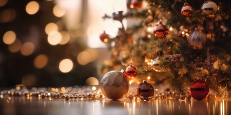 Christmas background. Decorated Christmas tree on blurred background. generative. aiの素材