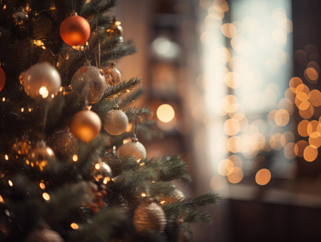 Christmas background. Decorated Christmas tree on blurred background. generative. aiの素材
