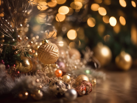 Christmas background. Decorated Christmas tree on blurred background. generative. aiの素材