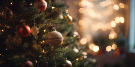 Christmas background. Decorated Christmas tree on blurred background. generative. aiの素材