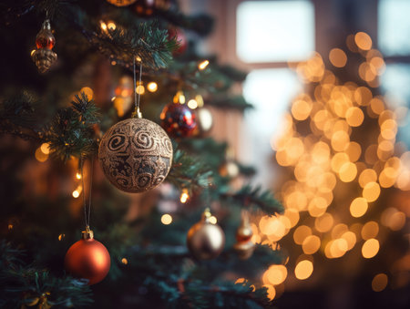 Christmas background. Decorated Christmas tree on blurred background. generative. aiの素材