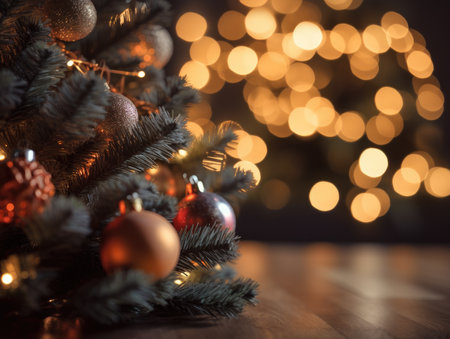 Christmas background. Decorated Christmas tree on blurred background. generative. aiの素材