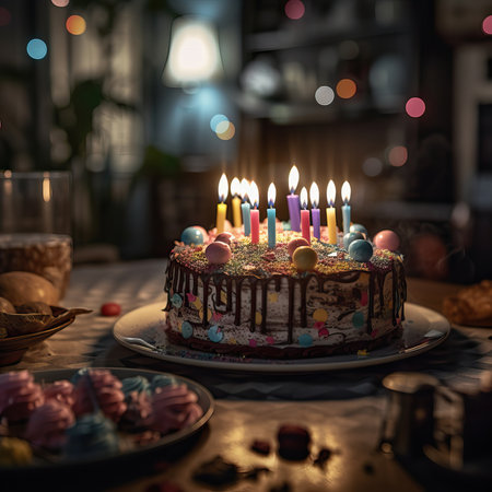 Happy birthday cake with candles. generative aiの素材