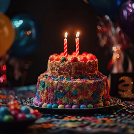 Happy birthday cake with candles. generative aiの素材