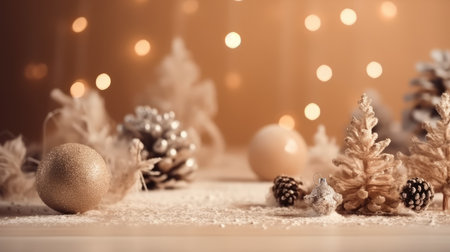 Christmas decoration bauble ball. Christmas and New Year background. Festive seasonal Christmas bright background. Holiday poster and banner, greeting card. generative aiの素材