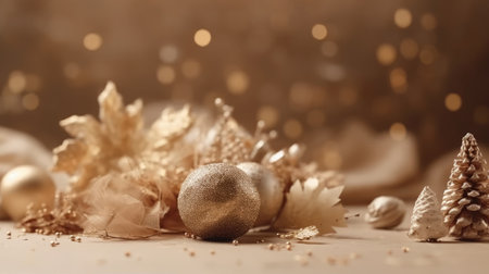 Christmas decoration bauble ball. Christmas and New Year background. Festive seasonal Christmas bright background. Holiday poster and banner, greeting card. generative aiの素材