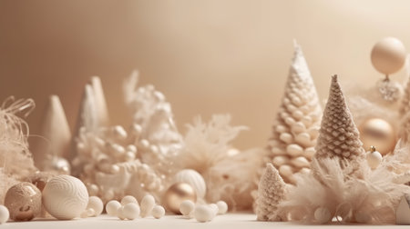 Winter fir trees and pines. Christmas and New Year background. Festive seasonal Christmas bright background. Holiday poster and banner, greeting card. generative aiの素材
