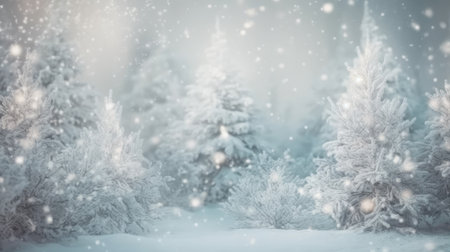Winter fir trees and pines. Christmas and New Year background. Festive seasonal Christmas bright background. Holiday poster and banner, greeting card. generative aiの素材