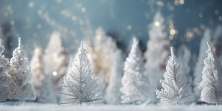 Winter fir trees and pines. Christmas and New Year background. Festive seasonal Christmas bright background. Holiday poster and banner, greeting card. generative aiの素材