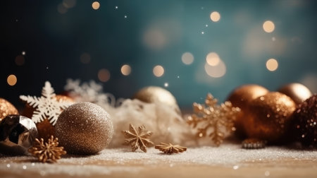 Christmas decoration bauble ball. Christmas and New Year background. Festive seasonal Christmas bright background. Holiday poster and banner, greeting card. generative aiの素材