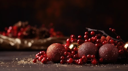 Christmas decoration bauble ball. Christmas and New Year background. Festive seasonal Christmas bright background. Holiday poster and banner, greeting card. generative aiの素材