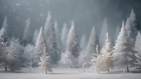 Winter fir trees and pines. Christmas and New Year background. Festive seasonal Christmas bright background. Holiday poster and banner, greeting card. generative aiの素材