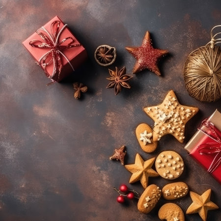 Christmas and New Year background. Festive seasonal Christmas bright background. Holiday poster and banner, greeting card. generative aiの素材