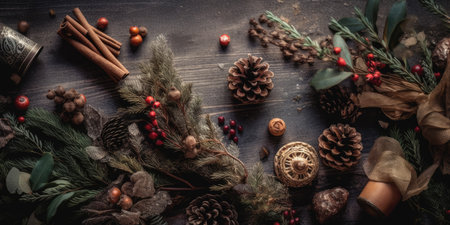 Christmas and New Year background. Festive seasonal Christmas bright background. Holiday poster and banner, greeting card. generative aiの素材