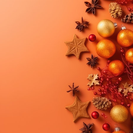 Christmas and New Year background. Festive seasonal Christmas bright background. Holiday poster and banner, greeting card. generative aiの素材