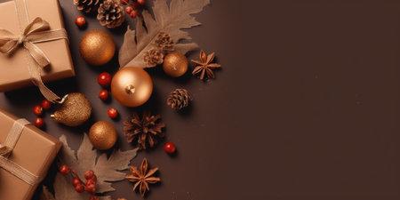 Christmas and New Year background. Festive seasonal Christmas bright background. Holiday poster and banner, greeting card. generative aiの素材