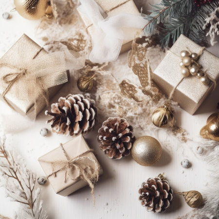 Christmas and New Year background. Festive seasonal Christmas bright background. Holiday poster and banner, greeting card. generative aiの素材