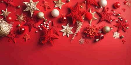 Christmas and New Year background. Festive seasonal Christmas bright background. Holiday poster and banner, greeting card. generative aiの素材