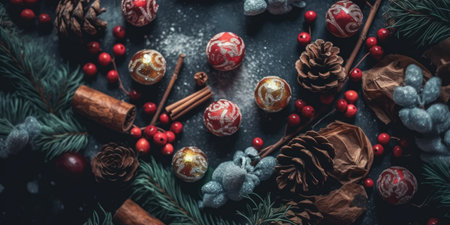 Christmas and New Year background. Festive seasonal Christmas bright background. Holiday poster and banner, greeting card. generative aiの素材