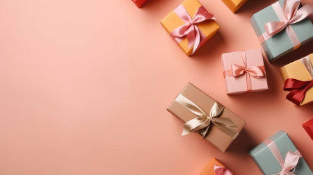 Gift box flat top view. Christmas and New Year surprise gift box. generative aiの素材