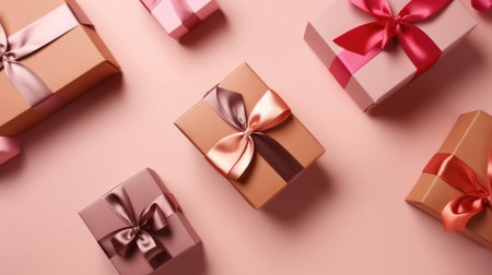 Gift box flat top view. Christmas and New Year surprise gift box. generative aiの素材