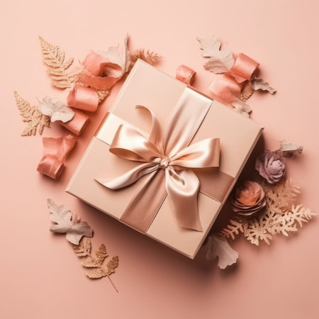 Gift box flat top view. Christmas and New Year surprise gift box. generative aiの素材
