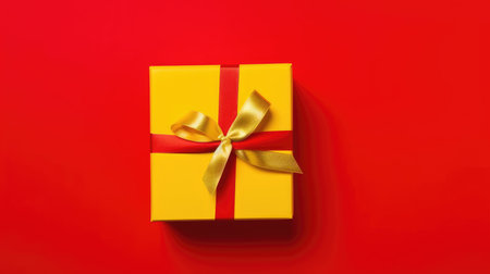 Gift box flat top view. Christmas and New Year surprise gift box. generative aiの素材