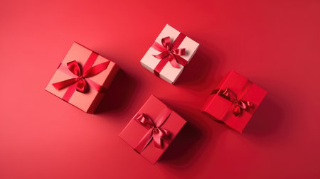Gift box flat top view. Christmas and New Year surprise gift box. generative aiの素材