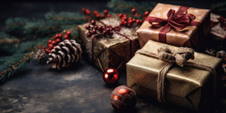 Beautiful Christmas gift boxes. Christmas and New Year surprise gift box. generative aiの素材