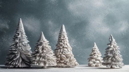 Winter fir trees and pines. Christmas and New Year background. Festive seasonal Christmas bright background. Holiday poster and banner, greeting card. generative aiの素材