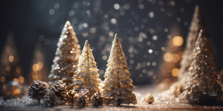 Winter fir trees and pines. Christmas and New Year background. Festive seasonal Christmas bright background. Holiday poster and banner, greeting card. generative aiの素材