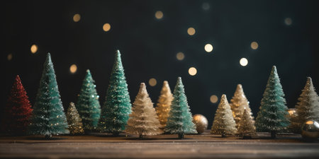 Winter fir trees and pines. Christmas and New Year background. Festive seasonal Christmas bright background. Holiday poster and banner, greeting card. generative aiの素材