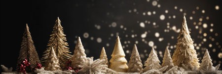 Winter fir trees and pines. Christmas and New Year background. Festive seasonal Christmas bright background. Holiday poster and banner, greeting card. generative aiの素材