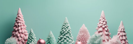 Winter fir trees and pines. Christmas and New Year background. Festive seasonal Christmas bright background. Holiday poster and banner, greeting card. generative aiの素材